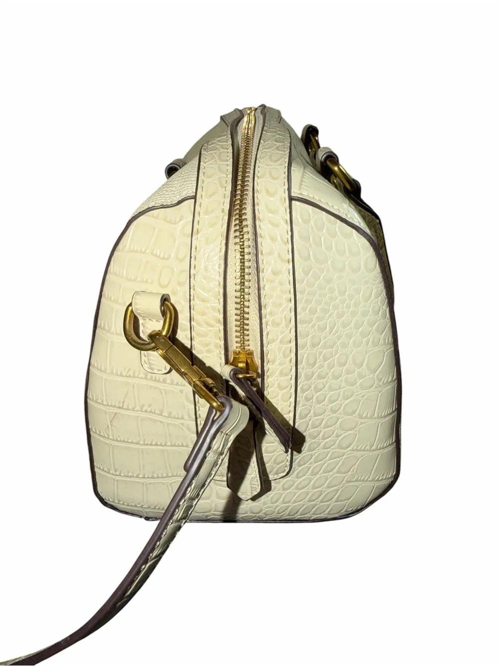 BL Tiannu Cream Crocodile Textured Satchel Handbag with Removable Strap